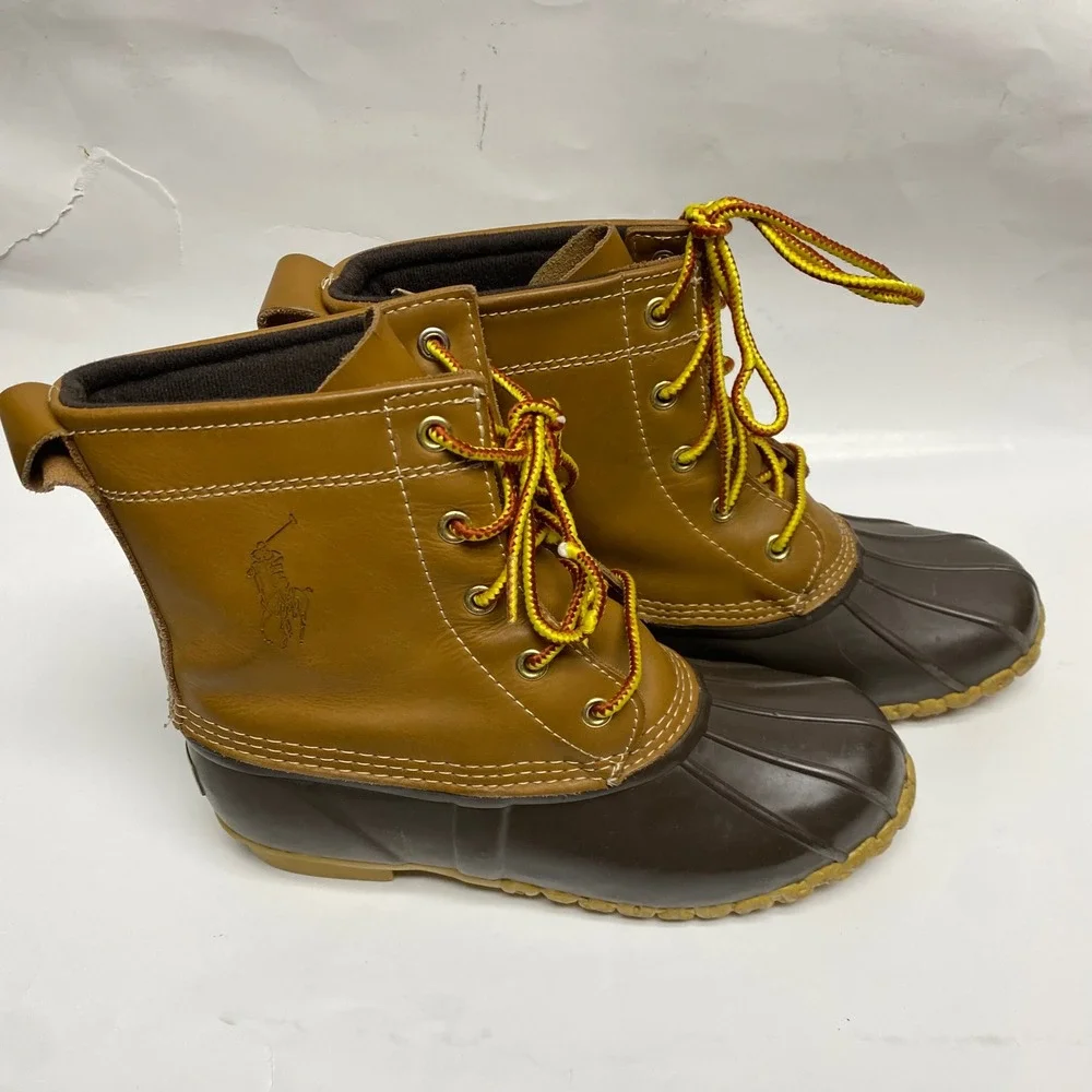 Ralph Lauren Kids Duck Boots Brown Leather Rubber‎ Logo Size 4